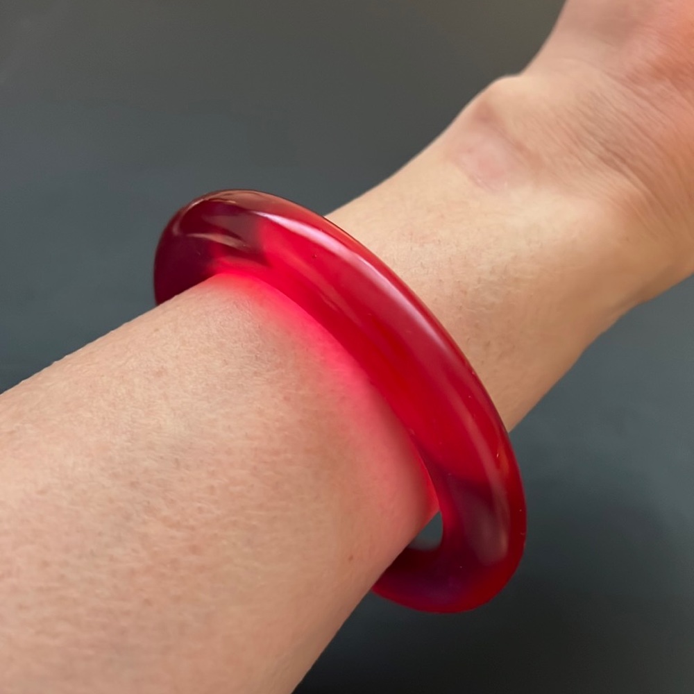 Vintage Plastic Bangle Bracelet, Translucent, Red, Retro, Boho